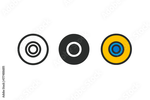 Minimalist Skateboard Wheels. Minimalist wheels icon: three identical skateboard wheels in a row, first in line style with thin