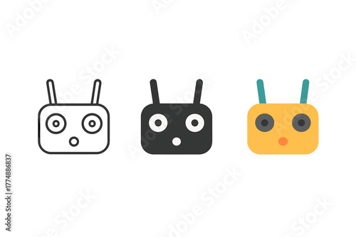 Drone Controller Icons. Minimalist remote controller icon: three identical drone remote controller icons in a row, first in line