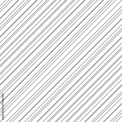 Diagonal thin black lines abstract on white background. Seamless surface pattern design with linear ornament. Angled straight stripes motif. Slanted pinstripe. Striped digital paper for print. Vector.