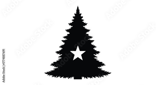 Silhouette of a festive pine tree adorned with a bright star