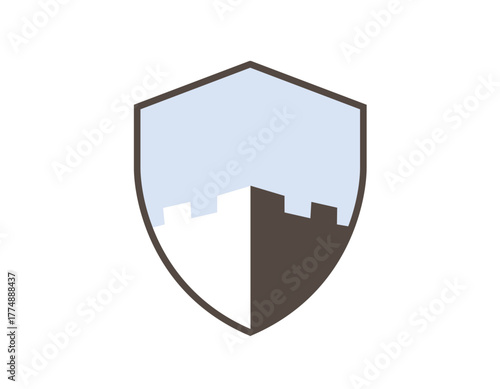 vintage castle with shield logo vector