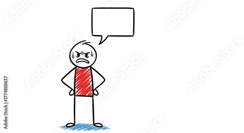 Foto Angry Stick Figure with Speech Bubble Expressing Frustration.