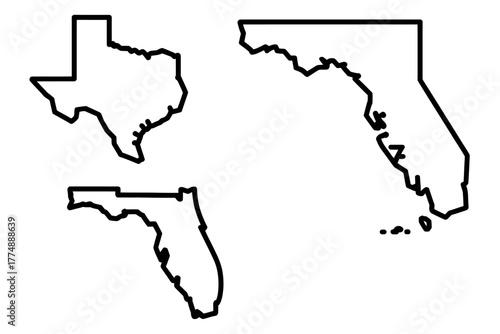 Outlines of Texas, California, and Florida states are shown.