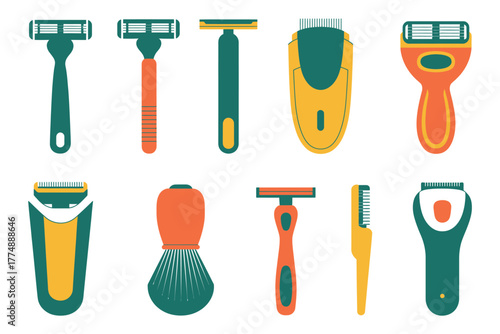 A collection of diverse shaving tools and razors for personal grooming.