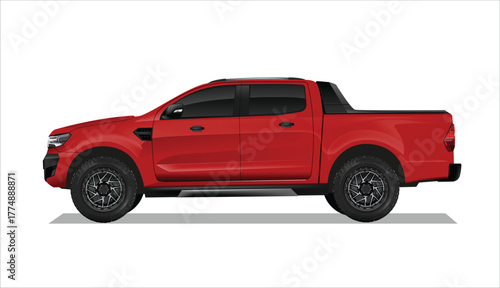 red icon logo sign truck car off road side view 4x4 4wd 3d auto motor art ram suv race power art 3d color car vector power trip pick up model diesel rally