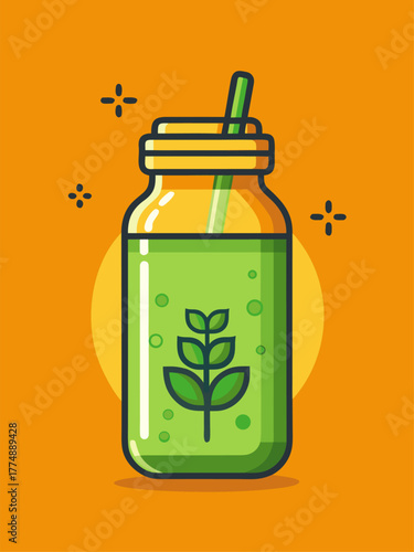 Green detox beverage. Cartoon vector illustration