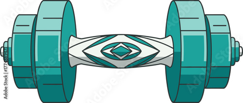 Modern turquoise dumbbell illustration isolated on white background, abstract gym equipment for fitness, exercise, workout, and bodybuilding design