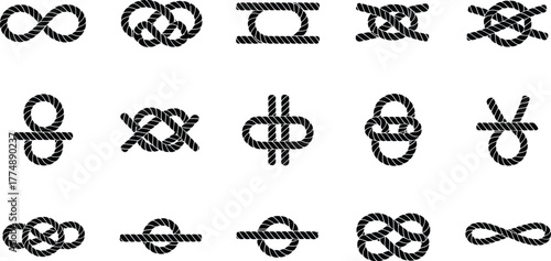 Collection of fifteen different rope knot vector.