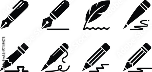  Set of writing tools vector.