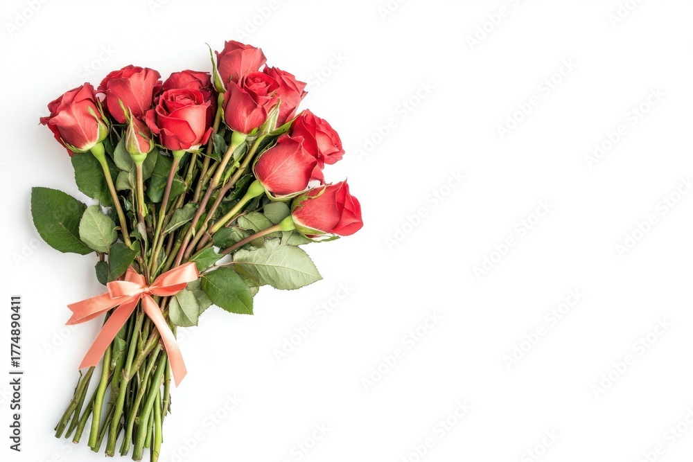 Obraz premium Elegant bouquet of red roses isolated on white, perfect for Valentine’s floral designs.