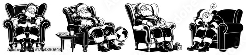 Tired Santa Sleeping in Armchair – Detailed Christmas Holiday Winter Vector Illustration