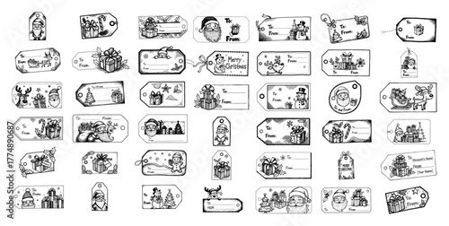 Engraved Christmas Gift Tags Mega Set – Detailed Christmas Holiday Winter Vector Illustration