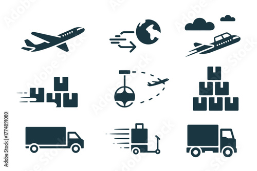 Illustration showing various modes of transportation and delivery services icons