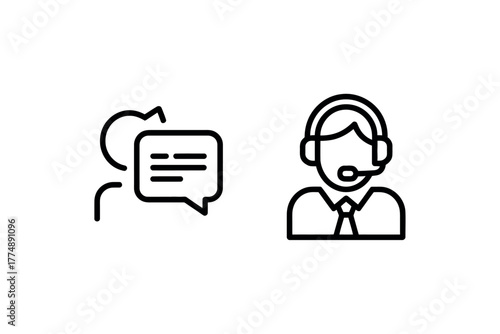 Illustration of a person communicating and a customer service representative icon
