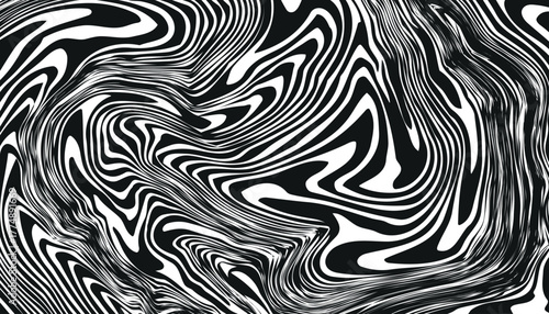 Abstract black and white wavy stripes pattern with a textured grainy effect.