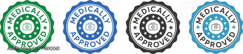 Medically approved | Medically Approved Seals Vector Stamps for Healthcare Products, Pharmaceutical Certification, and Medical Device Verification