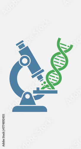 Microscope examining a green dna strand with bubbles.