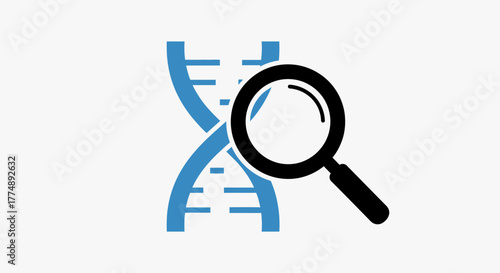 DNA helix with a magnifying glass examining it.