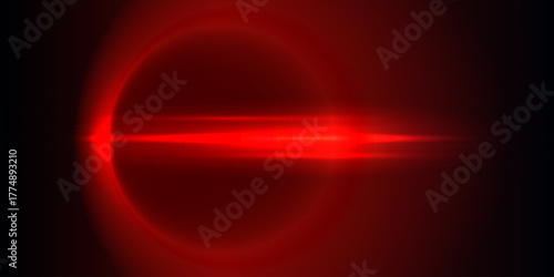 Dramatic red lens flare with horizontal light streak and glowing circular aura on dark background.