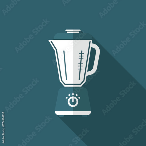 A white blender with a dark blue background and long shadow.