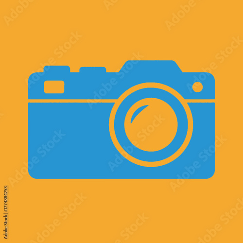 Blue camera icon on orange background