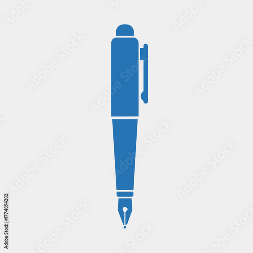 Blue fountain pen icon on a light gray background.