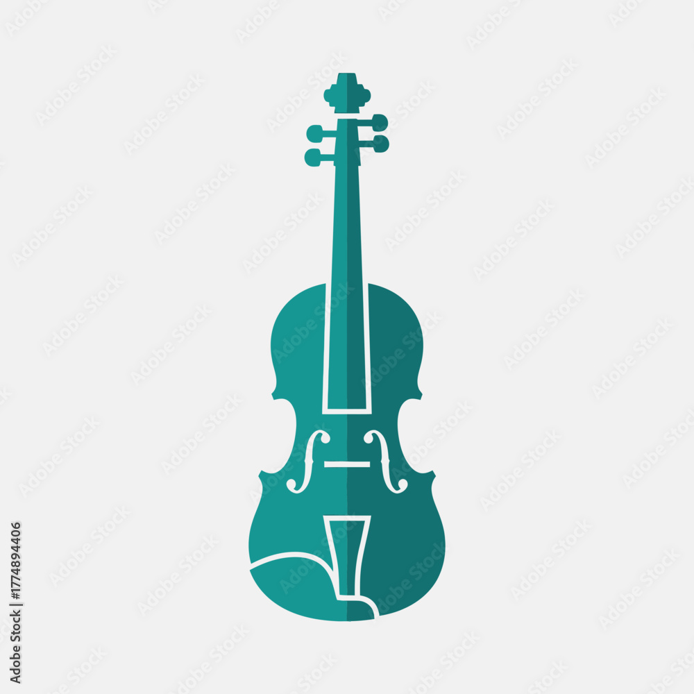 Naklejka premium Teal violin icon on a light gray background.