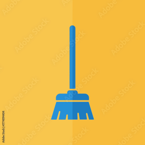 Blue broom against a yellow background