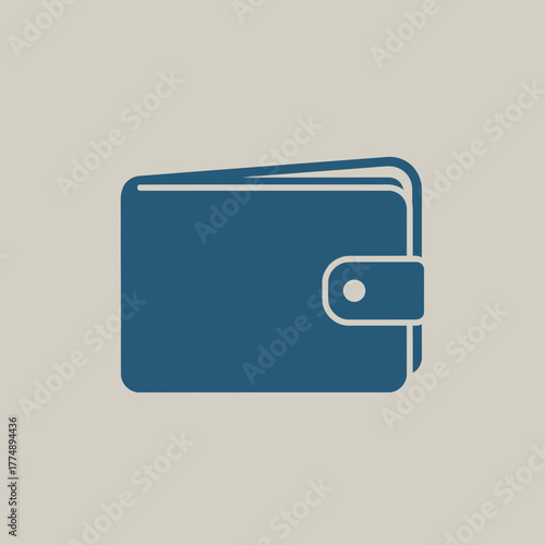 Blue wallet with snap closure on a neutral background.