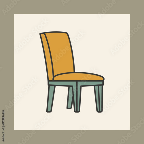Simple illustration of a single upholstered chair with wooden legs.