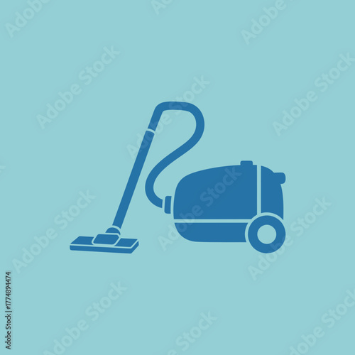 Blue vacuum cleaner icon on a light blue background.