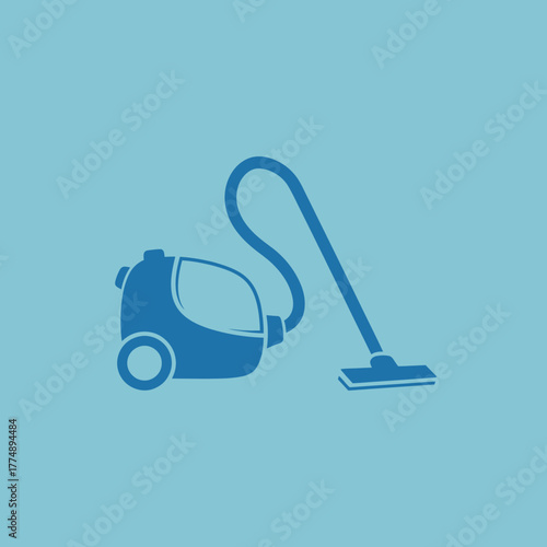 Blue icon of a vacuum cleaner on a light blue background.