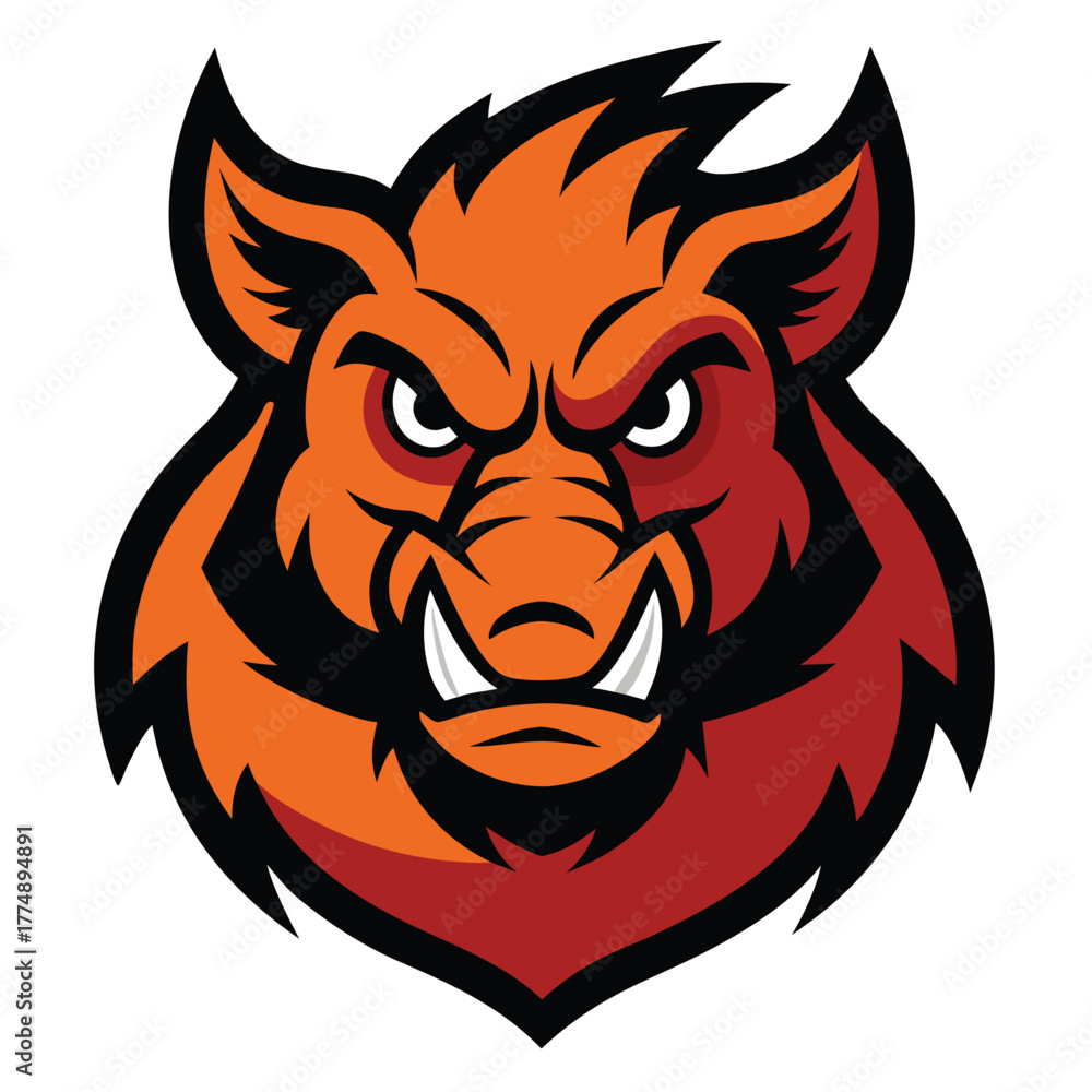 Fototapeta premium Fierce Wild Boar Mascot Logo with Prominent Tusks