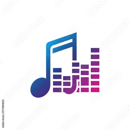Gradient music note icon with sound wave bars in blue purple and pink on a white background image art created with generated ai