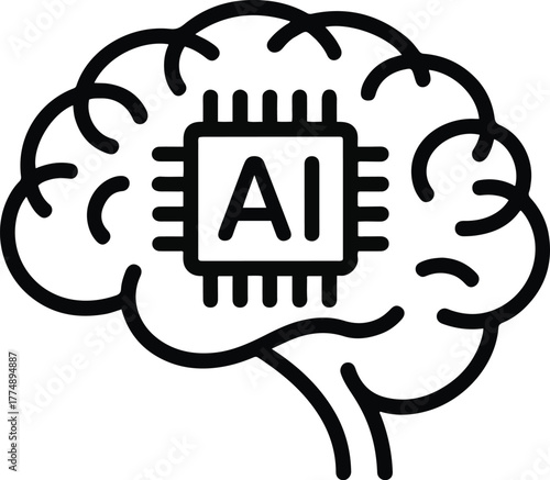 AI Brain Icon – Neural Network and Deep Learning Symbol