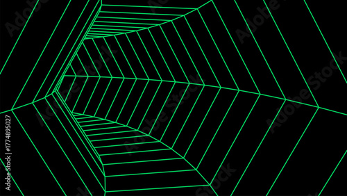 Abstract 3D tunnel. Vector wormhole. Path from grid.