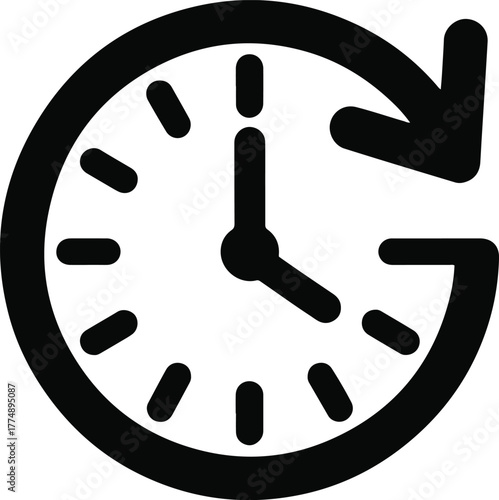 Clock Time Refresh Icon | Circular Arrow and Clock Symbol for Schedule or Update Concept