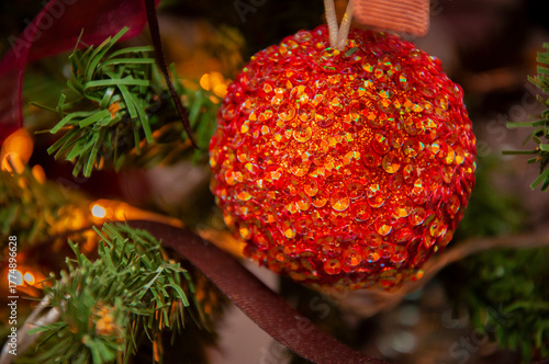 Merry Christmas 2026. Christmas tree decoration at home for Xmas with colorful decor and lights