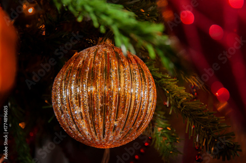 Happy new year 2026. Christmas tree decoration at home for Xmas with colorful decor and lights