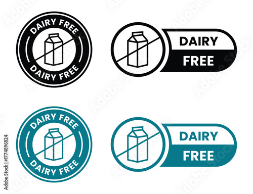 Dairy free icon. No milk ingredient use in product packaging symbol. Vector sign of lactose free stamp.