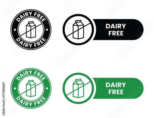 Dairy free icon. No milk ingredient use in product packaging symbol. Vector sign of lactose free stamp.