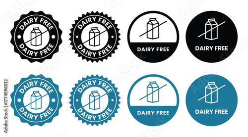 Dairy free icon. No milk ingredient use in product packaging symbol. Vector sign of lactose free stamp.