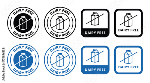 Dairy free icon. No milk ingredient use in product packaging symbol. Vector sign of lactose free stamp.