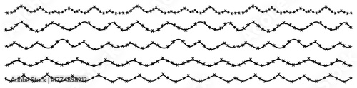 Wavy garland borders made of tiny baubles – continuous festive divider set in simple outline style for holiday crafts