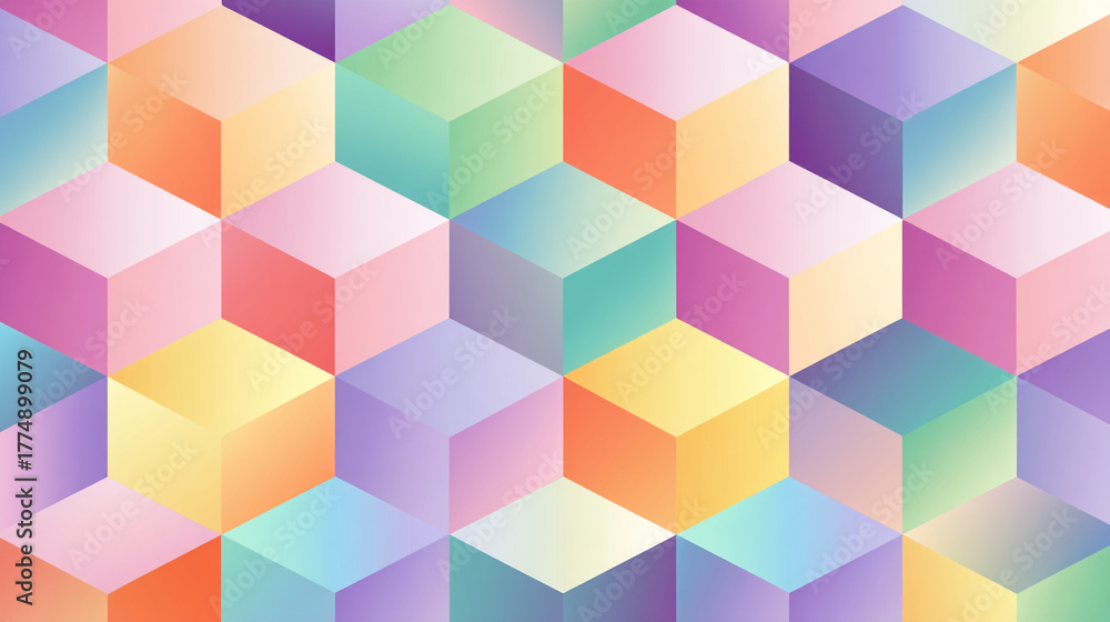 Obraz premium パステルカラーの立方体パターンが並ぶ幾何学的背景 