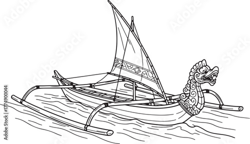 Traditional Outrigger Canoe with Dragon Head