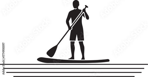 Silhouette of a person paddleboarding on water