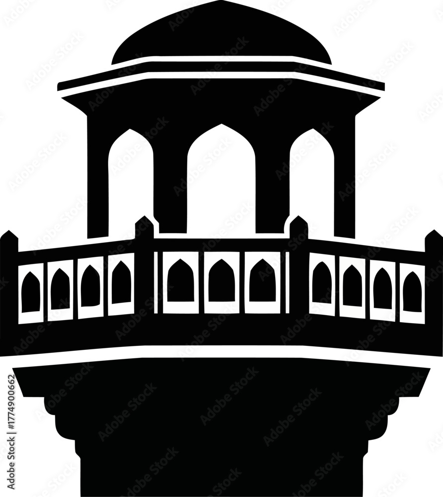 Fototapeta premium Architectural landmark silhouette of a beautiful gazebo with arches and ornate railings design