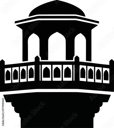 Architectural landmark silhouette of a beautiful gazebo with arches and ornate railings design