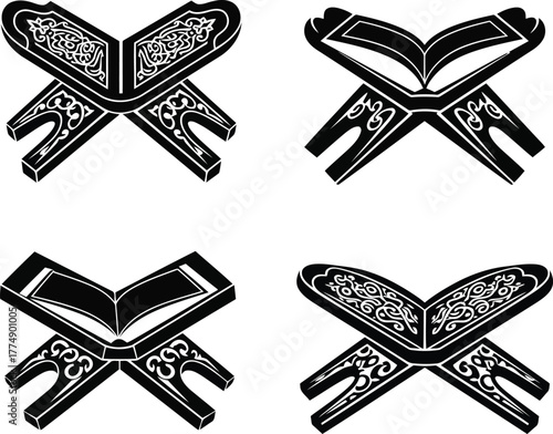 Elegant Black and White Designs Featuring Open Book Stands for Religious Texts